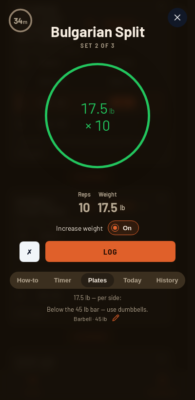 Iron Forge rest timer and plate calculator during The Dumbbell Stopgap