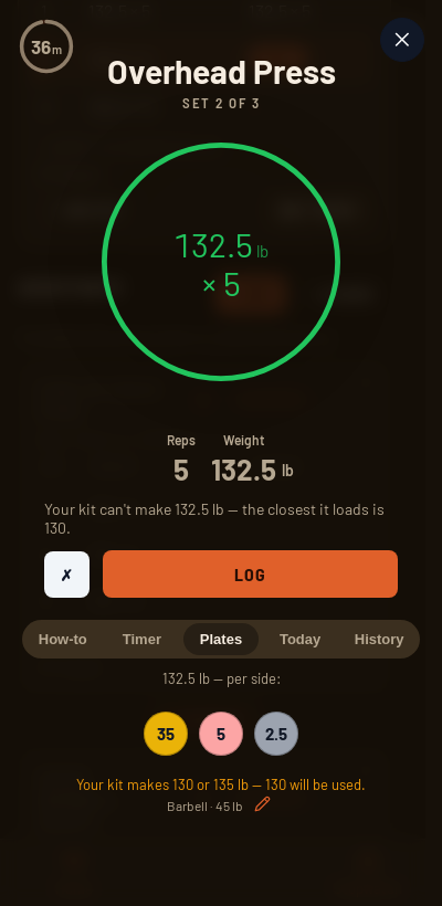 Iron Forge rest timer and plate calculator during Greyskull LP