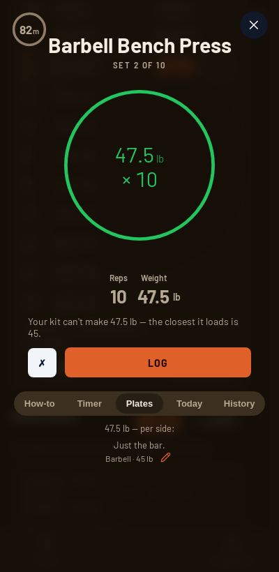 Iron Forge rest timer and plate calculator during German Volume Training
