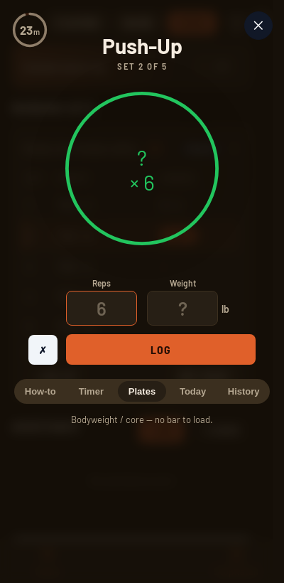 Iron Forge rest timer and plate calculator during One Hundred Push-ups