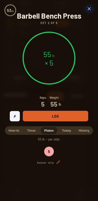 Iron Forge rest timer and plate calculator during Push / Pull / Legs