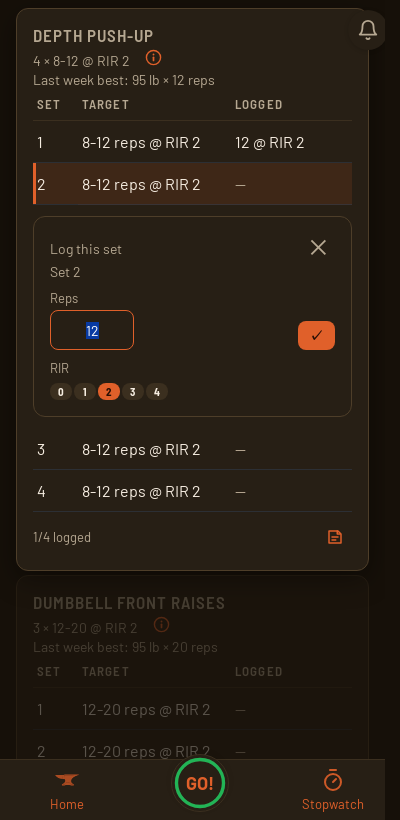 Iron Forge rest timer and plate calculator during RP Strength (Hypertrophy)