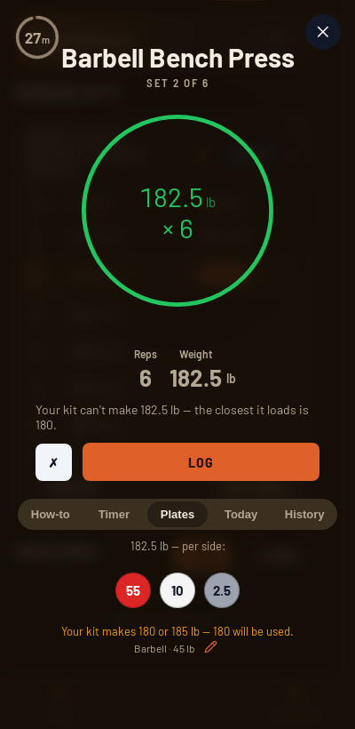 Iron Forge rest timer and plate calculator during Smolov Jr (Bench)