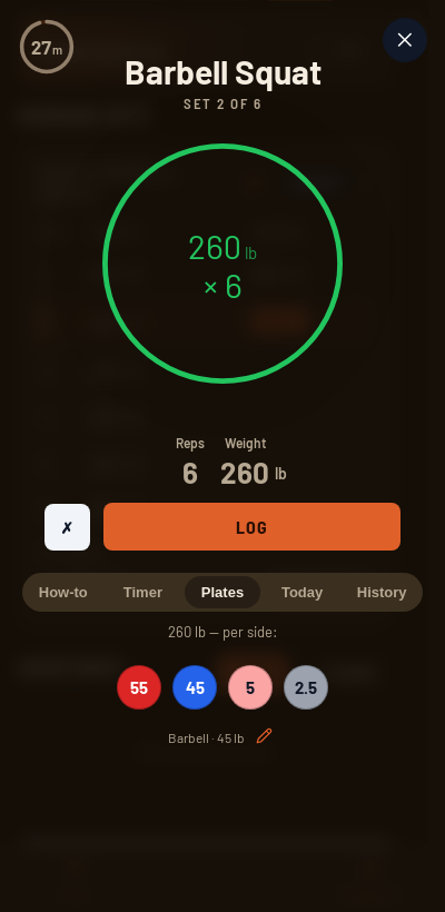 Iron Forge rest timer and plate calculator during Smolov Jr (Squat)