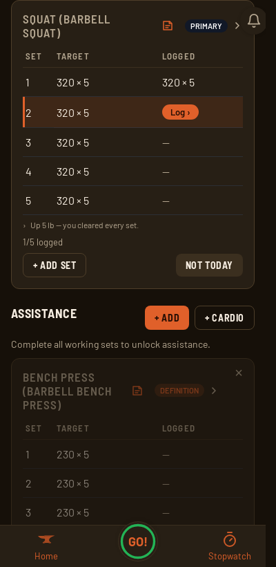 A StrongLifts 5×5 workout in Iron Forge