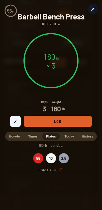 Iron Forge rest timer and plate calculator during 5/3/1 Boring But Big