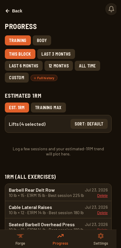 Iron Forge progress charts