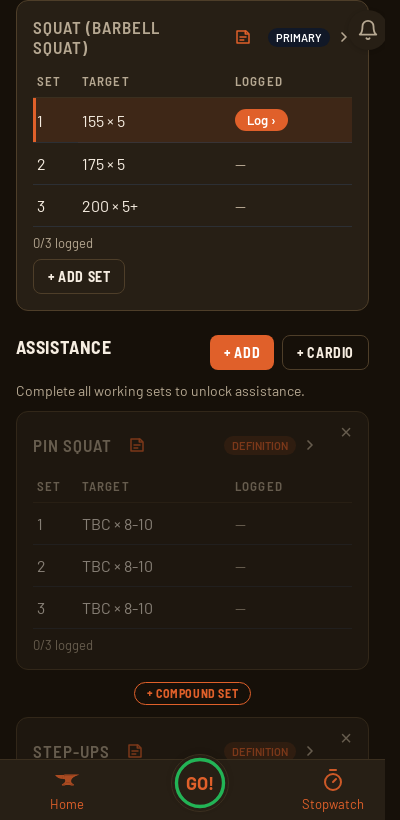 Iron Forge workout screen